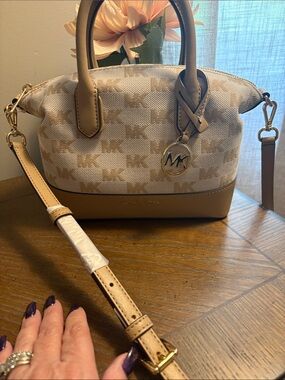 Michael Kors Tan and Cream MK Signature Satchel